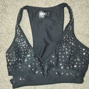 Beach Riot Wrap Style Black Celestial Swim Top